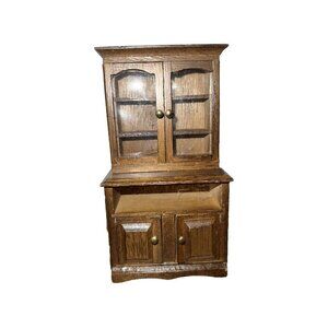 Doll House Hutch Furniture Wood Kitchen Dining Area Cabinets Dark Wood Shelves